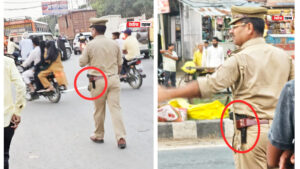 फिल्मी स्टाइल में हथियार दिखाना पुलिस अनुशासन के खिलाफ, सुरक्षा नियमों की खुली धज्जियां,